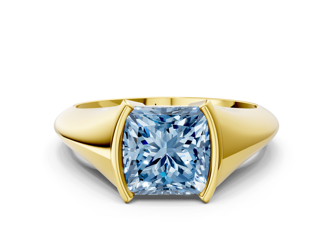 Yellow gold Fancy Blue Princess  Solitaire Tension Set Diamond Ring_20