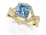 Yellow gold Fancy Blue Princess  Solitaire Twist Band Pavé Diamond Engagement Ring_85