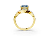 Yellow gold Fancy Blue Princess  Solitaire Twist Band Pavé Diamond Engagement Ring_87