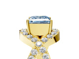 Yellow gold Fancy Blue Princess  Solitaire Twist Band Pavé Diamond Engagement Ring_89