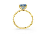 Yellow gold Fancy Blue Princess  Solitaire Twist Band Ring with Four-Prong Setting_71