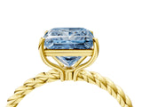 Yellow gold Fancy Blue Princess  Solitaire Twist Band Ring with Four-Prong Setting_72