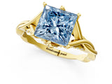 Yellow gold Fancy Blue Princess  Solitaire Twist Band Six-Prong Setting 1