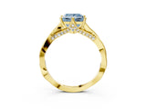 Yellow gold Fancy Blue Princess  Solitaire Twist Band Six-Prong Setting 3