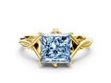 Yellow gold Fancy Blue Princess  Solitaire Twist Band Six-Prong Setting