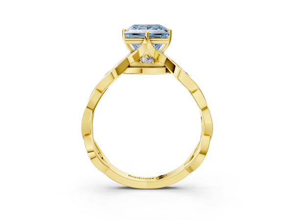 Yellow Gold Princess Cut Accented Twist Engagement Ring Setting for Fancy Blue Center