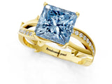 Yellow gold Fancy Blue Princess  Solitaire Twist Band with Pavé Accents and Four-Prong Setting_22