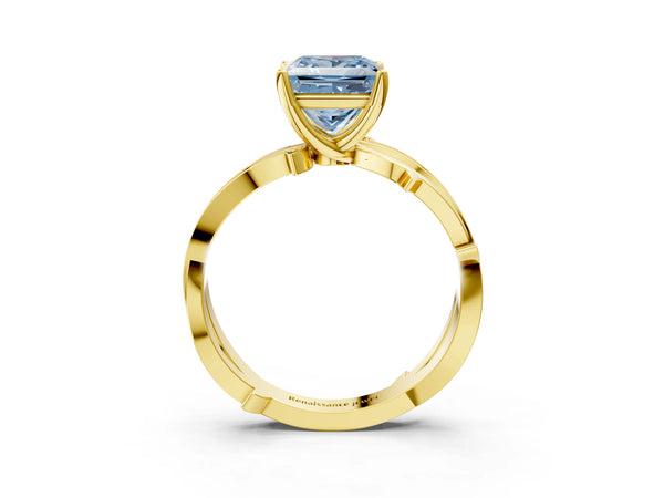 Yellow gold Fancy Blue Princess  Solitaire Twist Band with Pavé Accents and Four-Prong Setting