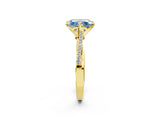 Yellow gold Fancy Blue Princess  Solitaire Twist Band with Pavé Diamonds and Four-Prong Setting_55