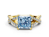 Yellow gold Fancy Blue Princess  Solitaire Twist Band with Pavé Setting and Four-Prong Setting_17