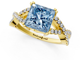 Yellow gold Fancy Blue Princess  Solitaire Twist Band with Pavé Setting and Four-Prong Setting_18
