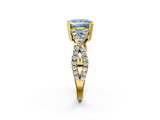 Yellow gold Fancy Blue Princess  Solitaire Twist Band with Pavé Setting and Four-Prong Setting_19