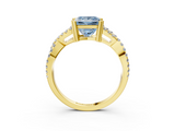 Yellow gold Fancy Blue Princess  Solitaire Twist Band with Pavé Setting and Four-Prong Setting_20