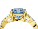 Yellow gold Fancy Blue Princess  Solitaire Twist Band with Pavé Setting and Four-Prong Setting_21