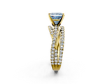 Yellow gold Fancy Blue Princess  Solitaire Twist Band with Pavé Setting and Four-Prong Setting_78