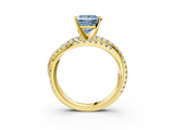 Yellow gold Fancy Blue Princess  Solitaire Twist Band with Pavé Setting and Four-Prong Setting_79