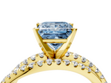 Yellow gold Fancy Blue Princess  Solitaire Twist Band with Pavé Setting and Four-Prong Setting_80