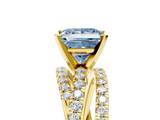 Yellow gold Fancy Blue Princess  Solitaire Twist Band with Pavé Setting and Four-Prong Setting_81