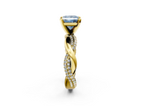 Yellow gold Fancy Blue Princess  Solitaire Twist Band with Pave Prong Setting_64