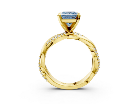 Yellow gold Fancy Blue Princess  Solitaire Twist Band with Pave Prong Setting_65