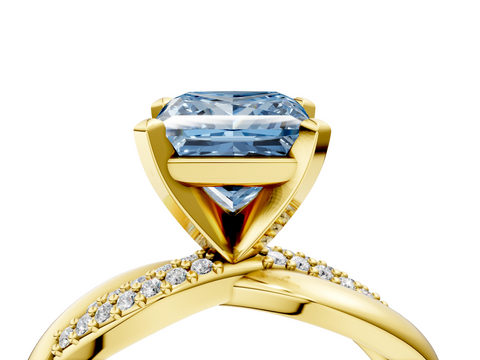 Yellow gold Fancy Blue Princess  Solitaire Twist Band with Pave Prong Setting_66