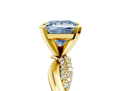 Yellow gold Fancy Blue Princess  Solitaire Twist Band with Pave Prong Setting_67