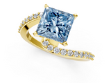 Yellow gold Fancy Blue Princess  Solitaire Twist Band with Pave Set Diamonds and Four-Prong Setting_92