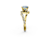 Yellow gold Fancy Blue Princess  Solitaire Twist Band with Pave Set Diamonds and Four-Prong Setting_93