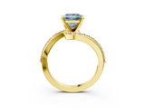 Yellow gold Fancy Blue Princess  Solitaire Twist Band with Pave Set Diamonds and Four-Prong Setting_94