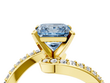 Yellow gold Fancy Blue Princess  Solitaire Twist Band with Pave Set Diamonds and Four-Prong Setting_95