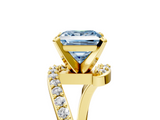 Yellow gold Fancy Blue Princess  Solitaire Twist Band with Pave Set Diamonds and Four-Prong Setting_96