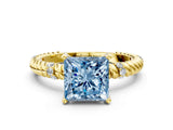 Yellow gold Fancy Blue Princess  Solitaire Twisted Band Prong Set Engagement Ring_61