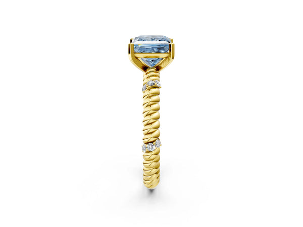 Yellow gold Fancy Blue Princess  Solitaire Twisted Band Prong Set Engagement Ring
