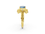 Yellow gold Fancy Blue Princess  Solitaire Twisted Band Scroll Prong Ring_5