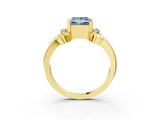 Yellow gold Fancy Blue Princess  Solitaire Twisted Band Scroll Prong Ring_6