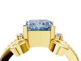 Yellow gold Fancy Blue Princess  Solitaire Twisted Band Scroll Prong Ring_7