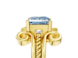 Yellow gold Fancy Blue Princess  Solitaire Twisted Band Scroll Prong Ring_8