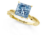 Yellow gold Fancy Blue Princess  Solitaire Twisted Band with Bead Prong Setting_309