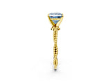 Yellow gold Fancy Blue Princess  Solitaire Twisted Band with Bead Prong Setting_310