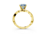 Yellow gold Fancy Blue Princess  Solitaire Twisted Band with Bead Prong Setting_311