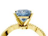 Yellow gold Fancy Blue Princess  Solitaire Twisted Band with Bead Prong Setting_312