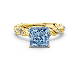 Yellow gold Fancy Blue Princess  Solitaire Twisted Band with Pavé Accents and Four-Prong Setting_3