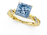 Yellow gold Fancy Blue Princess  Solitaire Twisted Band with Pavé Accents and Four-Prong Setting_4