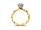 Yellow gold Fancy Blue Princess  Solitaire Twisted Band with Pavé Accents and Four-Prong Setting_6