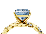 Yellow gold Fancy Blue Princess  Solitaire Twisted Band with Pavé Accents and Four-Prong Setting_7