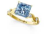 Yellow gold Fancy Blue Princess  Solitaire Twisted Band with Prong Setting 1