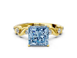 Yellow gold Fancy Blue Princess  Solitaire Twisted Band with Prong Setting
