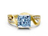 Yellow gold Fancy Blue Princess  Solitaire Twisted Band with Prong Setting_3