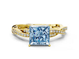 Yellow gold Fancy Blue Princess  Solitaire Twisted Pave Diamond Ring with Four-Prong Setting_103
