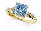 Yellow gold Fancy Blue Princess  Solitaire Twisted Pave Diamond Ring with Four-Prong Setting_104